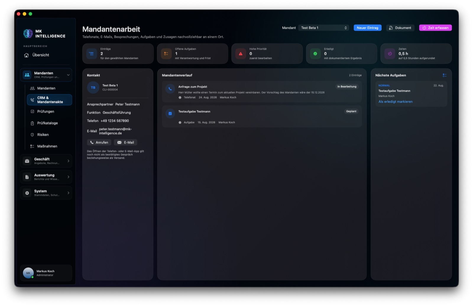 Mandantenarbeit und CRM in MK Intelligence